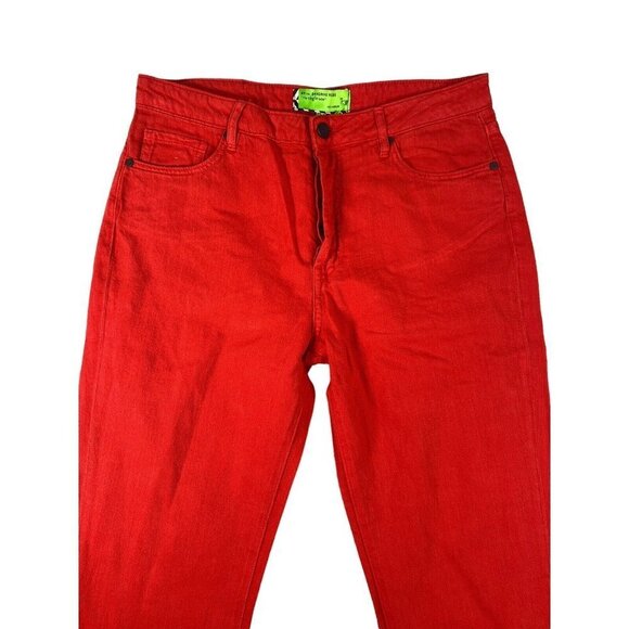 Free People x Sandrine Rose Womens Red Denim Jeans Pockets Straight Size 31 NEW - Picture 2 of 8